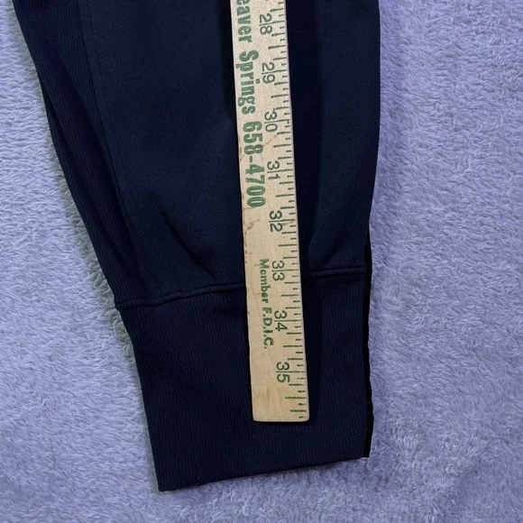 Athleta Venice Velvet Stripe Jogger Black Womens Size M Ribbed Waist Zip Pockets - Picture 3 of 16